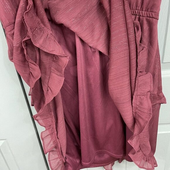 BCX Mauve Fairy Flutter Sleeve Tiered Ruffle Mini Dress XL Whimsigoth Metallic - Picture 8 of 11